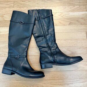 Womens Black Leather Knee High Boots